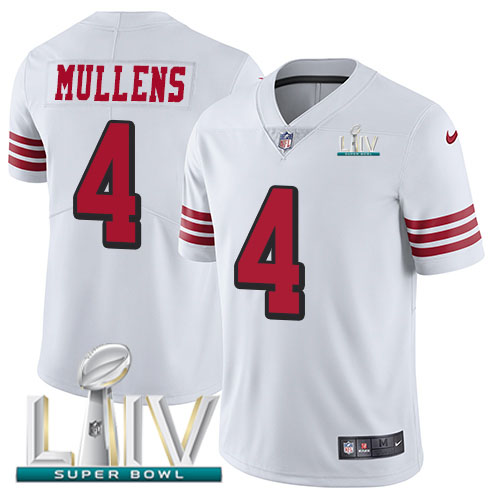 San Francisco 49ers Nike 4 Nick Mullens White Super Bowl LIV 2020 Rush Men Stitched NFL Vapor Untouchable Limited Jersey